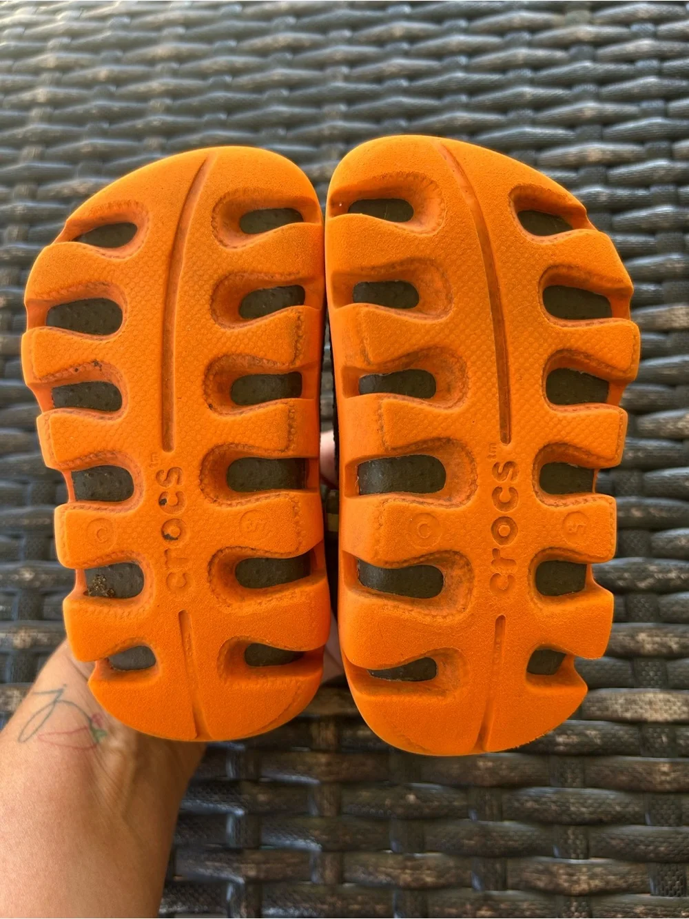 CROCS Kids Camo Water Clogs with Orange Trim 6/7c